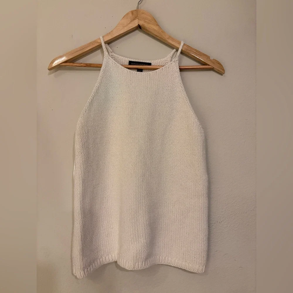 Banana Republic Cream Knit high neck tank top - Picture 1 of 8